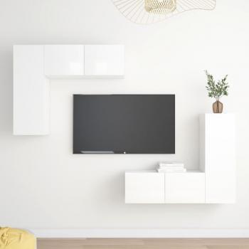 Set de muebles de salón TV 4 piezas madera de ingeniería 80 x 30 x 30 cm, aglomerado blanco brillante