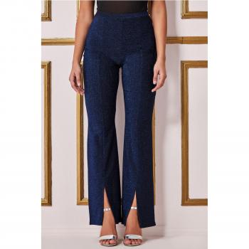 Goddiva Wide Leg Lurex Trouser - Royal Blue, Size 14 UK