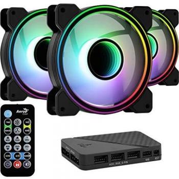 Aerocool MIRAGE12PRO, Pack 3 Ventiladores 120mm ARGB, Hub RGB, 6-Pin, Silencioso