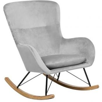 Silla Mecedora de Terciopelo Gris Claro con Patas de Metal y Patines de Madera - Modelo Ellan