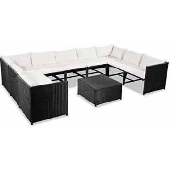 vidaXL Set Sofás de Jardín Ratán Sintético Negro Blanco Crema 30 Piezas Patio