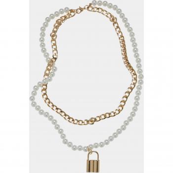 Urban Classics Gold Padlock Pearl Layering Necklace for Women