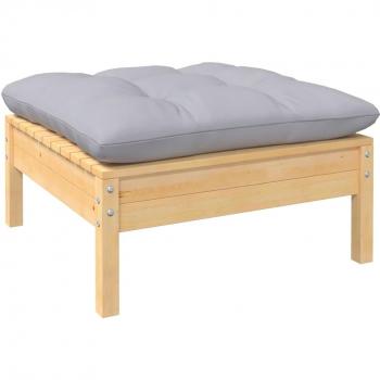 Gray Cushioned Pine Wood Garden Stool
