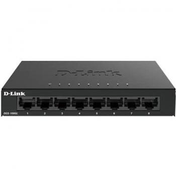 D-Link DGS-108GL Switch Gigabit 8 puertos, sin gestión, 1000 megas por puerto, Ethernet LAN, RJ-45, Plug&Play, perfil bajo, metálico, conmutador, hub, sobremesa, sin ventiladores, 802.3az EEE, negro
