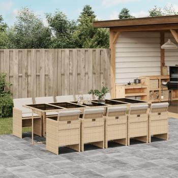 Set de almuerzo de jardín 11 piezas con almohadas de Polyrattan beige