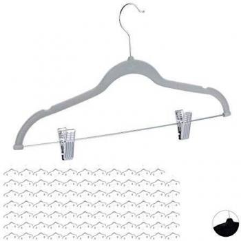 Set de 84 Perchas de Velluto con Pinzas, Ganchos Giratorios 360°, Antideslizantes, para Pantalones y Camisas, 43 cm, Gris