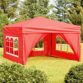 Carpa para fiestas plegable con paredes laterales rojas 3x3 m