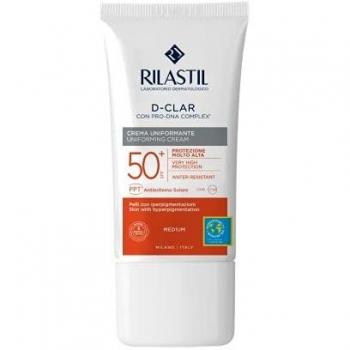 Rilastil Sun System - Fotoprotector D-Clar 50+ Anti-Manchas que Unifica con Clari-Tech Complex, Resistente al Agua - Tono Medium, 40 Mililitros
