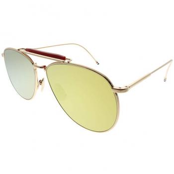 Thom Browne TB-015 LTD-GLD-62 Gold-Red Metal Aviator Sunglasses Gold Mirror AR Lens