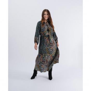 Vestido largo estampado con cintura elástica y mezcla de estampados florales