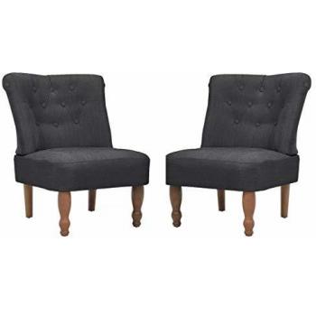 vidaXL 2x Sillón de Estilo Francés Elegante Madera Marrón Tela Gris Asiento