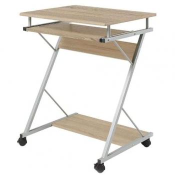 Mesa Escritorio Volta Moderna en Roble Cambrian y Gris con Bandeja Extraíble y Ruedas 60 cm