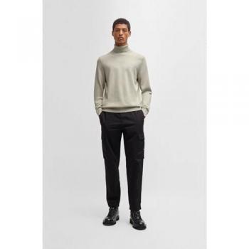 BOSS Akiro Regular Fit Turtleneck Sweater for Men - Light Beige, Size M