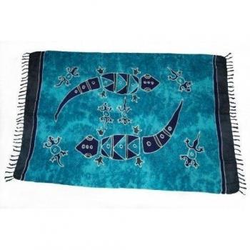 Sarong HANDPAINTING Damen, diverse Muster: Pareo/Hüfttuch, Blau One size