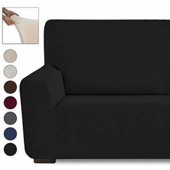 Eiffel Textile Milan Fundas para Sofa Elastica Adaptable Lisa, 94% poliéster 6% Elastano, Negro, Set 3+2 Plazas