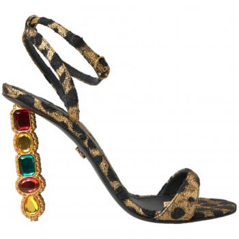 Dolce & Gabbana Gold Leopard Crystals Heels Sandals Shoes - EU40/US9.5, High Heel Sandals, female, Multicolor, Size: 10 US Leopard Crystal Heels Sandals
