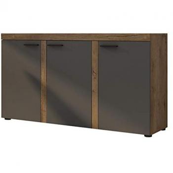 Aparador Tucson 121, Aglomerado Laminado Antracita y Lefkas Roble, 3 Puertas, 149 x 82 x 40 cm
