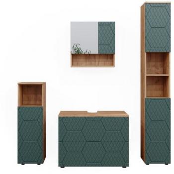 Conjunto de muebles de baño Irma, Verde, 4 piezas, con cajonera y mueble alto