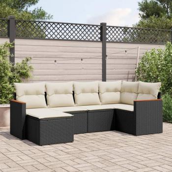 6-Piece Black Poly Rattan Garden Sofa Set with Cushions