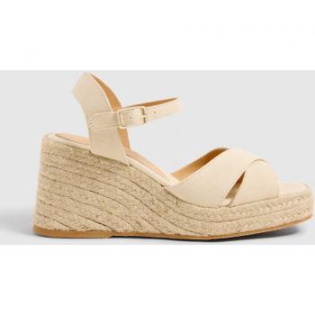 Sandalias de cuña de mujer en color marfil de algodón