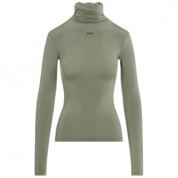 Off-White Women's Viscose Turtleneck Sweater with Logo in Green, Size 42, OWAD122F24JER001
