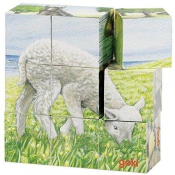 Puzzle de Cubos Animales de la Granja - Juguete de Madera Goki