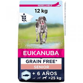 Pienso Eukanuba Sin Cereales para Perros Senior de Razas Grandes y Gigantes con Pescado Azul, 12 kg