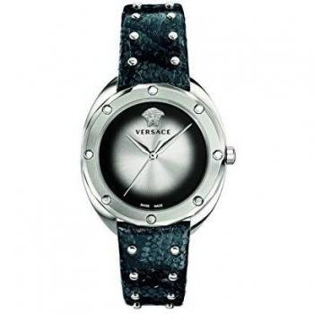 Versace Shadow Women's Watch Black Leather Silver Stainless Steel Gray Size: ONE SIZE
