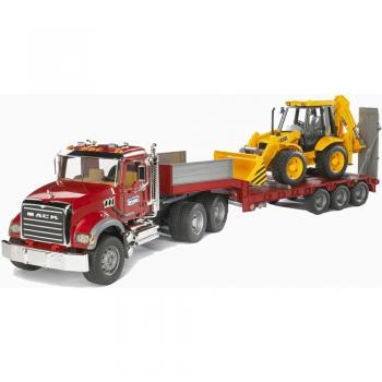 Bruder Mack Granite Low Loader with JCB 4CX - Realistic Construction Vehicle