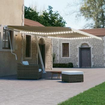 Toldo retráctil manual con luz LED color crema 500x300 cm