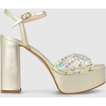 Sandalias de tacón de mujer en piel metalizada y vinilo - Plata Talla 40