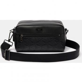 Lacoste Men's Clutch Crossover Bag Black NH4398MR Monogram Leather Shoulder Bag
