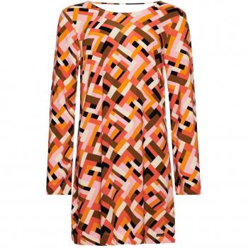 Minivestido estampado multicolor para mujer, con apertura en la espalda, naranja y negro, talla 38, manga larga, casual