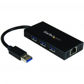 StarTech.com Hub USB 3.0 de Aluminio con Cable - Concentrador de 3 Puertos USB con Adaptador de Red Ethernet Gigabit Externo