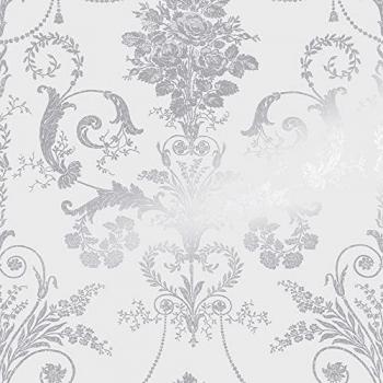 Laura Ashley Josette Metallic Silver Removable Non-Woven Wallpaper