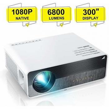 Proyector,ELEPHAS 6800 lúmenes Proyector 1080P Nativo de Video HD, Pantalla de Imagen de hasta 300 Ideal para presentaciones empresariales PPT Home Theater Entretenimiento Fiestas Juegos