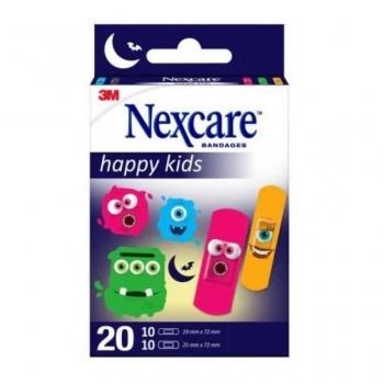 Nexcare Happy Kids Monster Plasters - 20 Assorted Adhesive Bandages (10 Small + 10 Large)