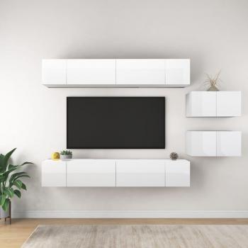 Juego de muebles para sala de estar 8 piezas en madera de ingeniería blanca pulida