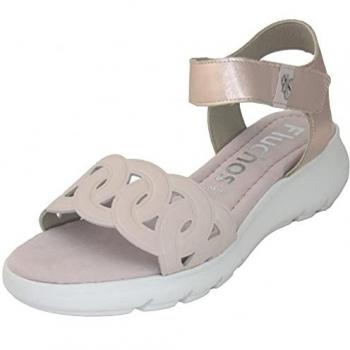 Sandalias Cuña Fluchos F1656 de Piel con Suela de EVA y Cierre Velcro Rosa Metálico - Talla 41