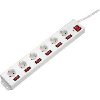 Regleta de enchufes Hama 6 tomas con interruptor, protección contra sobretensiones, ángulo de 90°, cable de 1,4 m, 3680 W