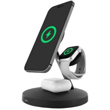 Cargador 3 en 1 Muvit for Change Soporte MagSafe + Soporte iWatch + AirPods Negro