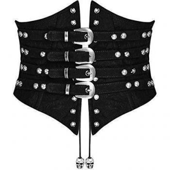 Punk Rave Corsé Corsé Negro Gótico Dieselpunk Cintura De Avispa Faja Correa Piel Sintética - Negro, XXL-3XL: UK Womens Size 14-16