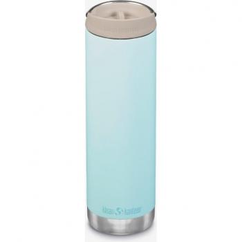 Botella térmica Klean Kanteen Insulated TKWide 20oz (592 ml) con tapón Café Cap, color azul y blanco