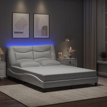 Cama de cuero sintético blanco 120x200 cm con luces LED