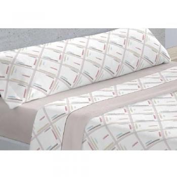 Juego de Sábanas Estampadas 3 Piezas 100% Microfibra Tacto Suave Ingry Beige para Cama de 105 cm - Ideal Primavera Verano