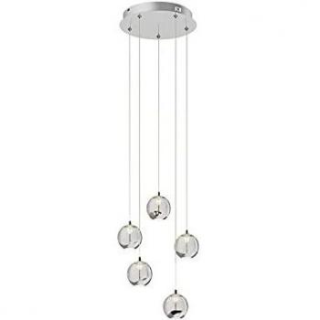 Lámpara colgante LED Hayley, 5 luces, redonda, color cromo, moderna, hecha de vidrio para salón y comedor