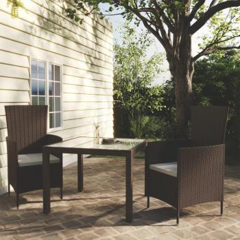 3-Piece Brown Poly Rattan Outdoor Dining Set