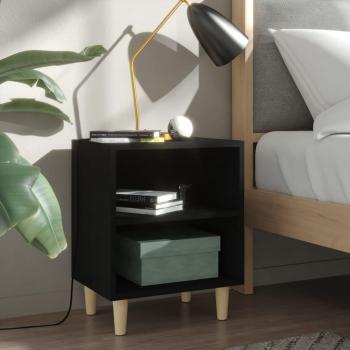 Mesita de noche con patas en madera maciza negra 40x30x50 cm