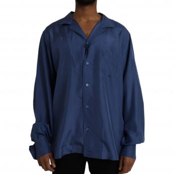 Dolce & Gabbana Blue Silk Long Sleeve Casual Shirt Button-Up - Size 4XL