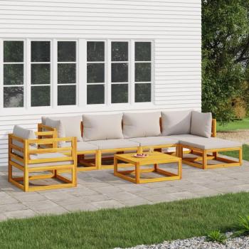 7-Piece Solid Wood Garden Lounge Set with Light Grey Cushions